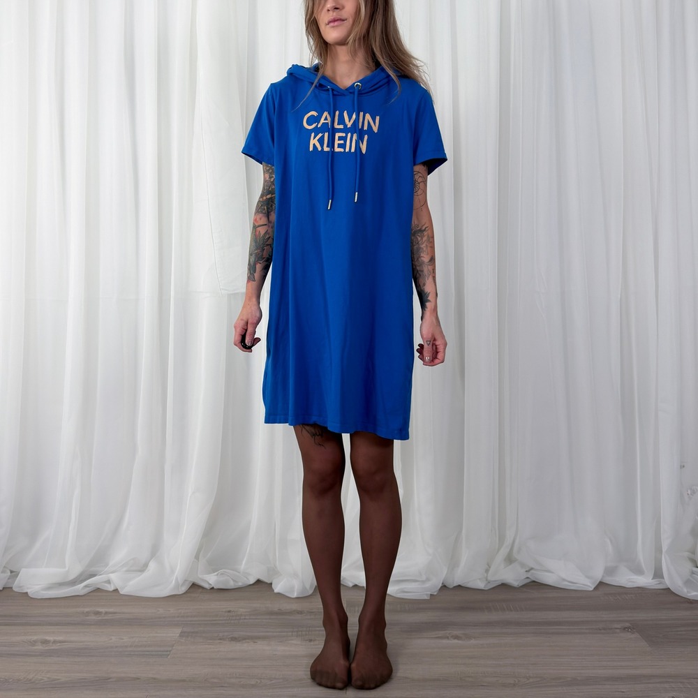 Calvin Klein Blue Hooded T-Shirt Dress Size XL